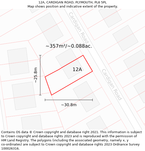12A, CARDIGAN ROAD, PLYMOUTH, PL6 5PL: Plot and title map