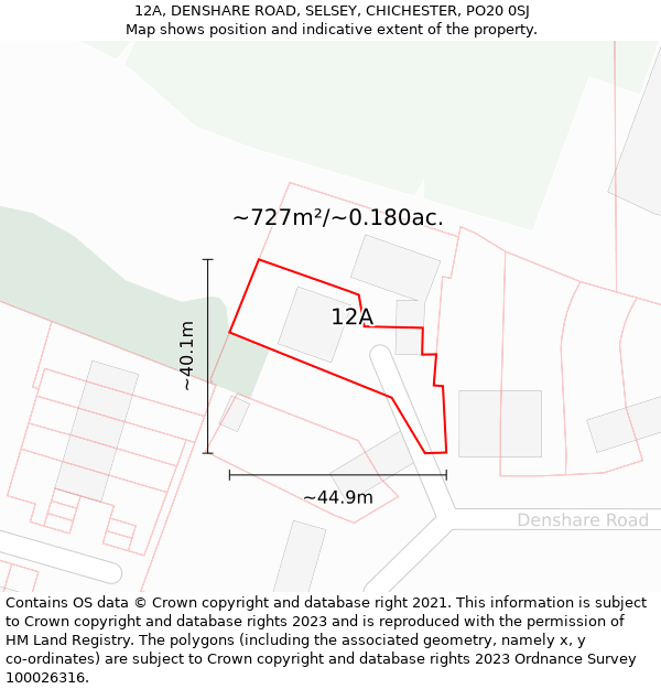 12A, DENSHARE ROAD, SELSEY, CHICHESTER, PO20 0SJ: Plot and title map