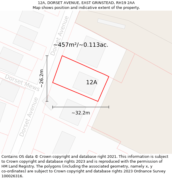 12A, DORSET AVENUE, EAST GRINSTEAD, RH19 2AA: Plot and title map