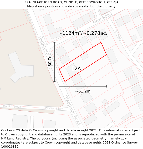 12A, GLAPTHORN ROAD, OUNDLE, PETERBOROUGH, PE8 4JA: Plot and title map