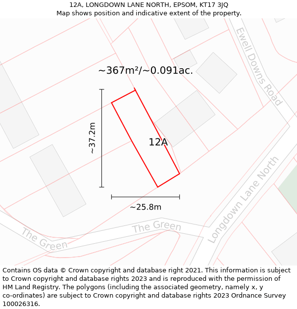 12A, LONGDOWN LANE NORTH, EPSOM, KT17 3JQ: Plot and title map