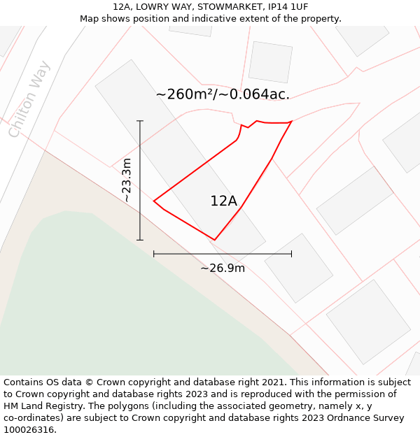 12A, LOWRY WAY, STOWMARKET, IP14 1UF: Plot and title map