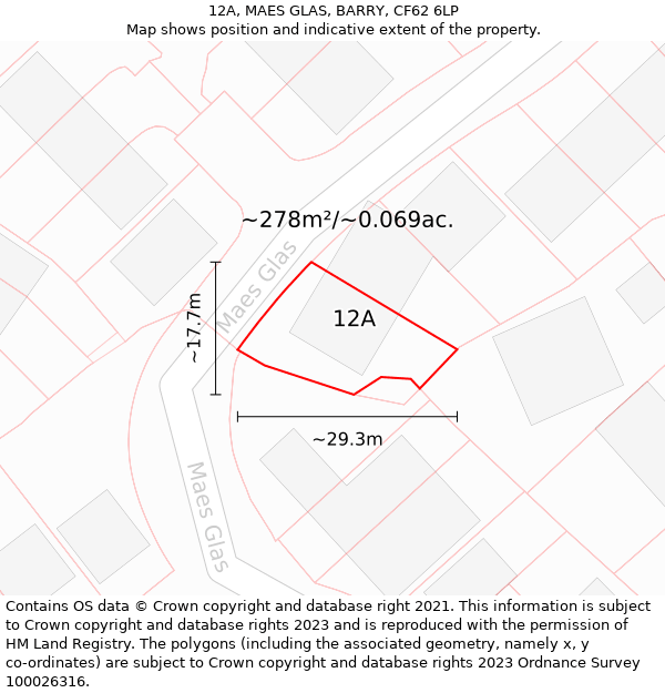 12A, MAES GLAS, BARRY, CF62 6LP: Plot and title map