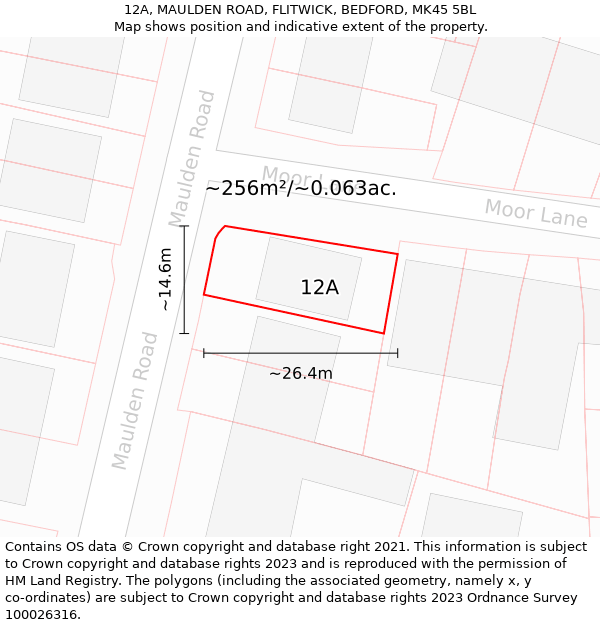 12A, MAULDEN ROAD, FLITWICK, BEDFORD, MK45 5BL: Plot and title map