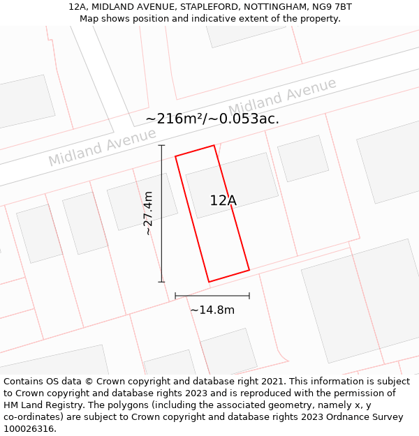 12A, MIDLAND AVENUE, STAPLEFORD, NOTTINGHAM, NG9 7BT: Plot and title map