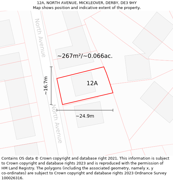 12A, NORTH AVENUE, MICKLEOVER, DERBY, DE3 9HY: Plot and title map