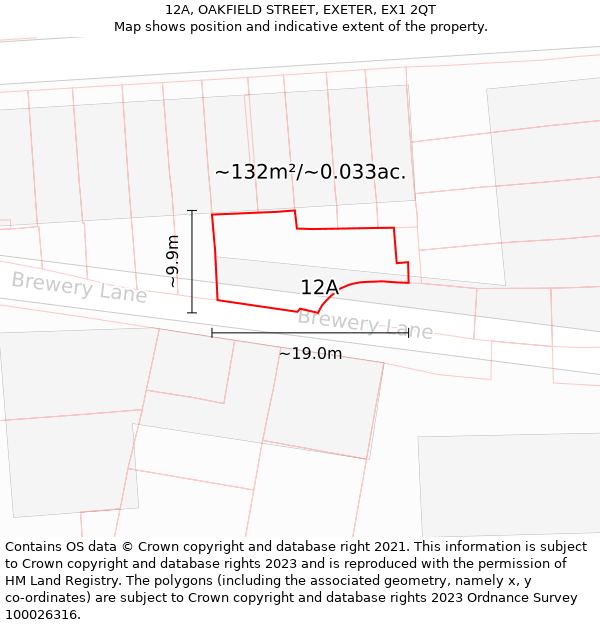 12A, OAKFIELD STREET, EXETER, EX1 2QT: Plot and title map