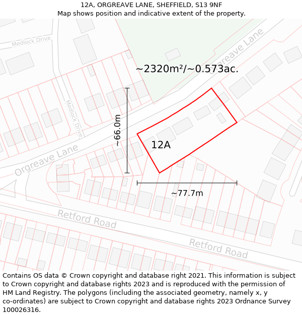 12A, ORGREAVE LANE, SHEFFIELD, S13 9NF: Plot and title map