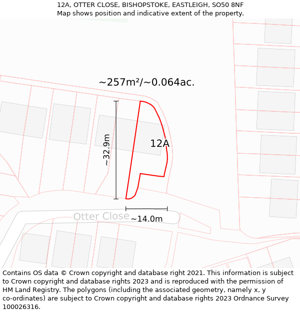 12A, OTTER CLOSE, BISHOPSTOKE, EASTLEIGH, SO50 8NF: Plot and title map