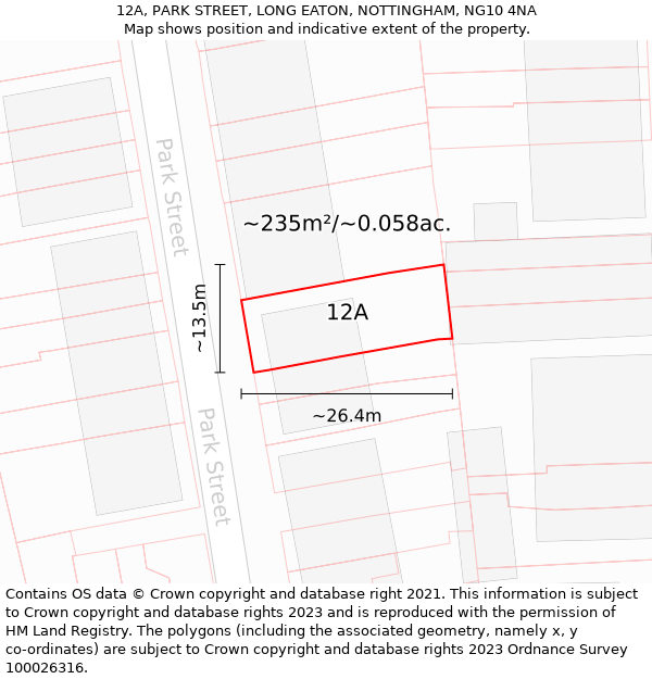 12A, PARK STREET, LONG EATON, NOTTINGHAM, NG10 4NA: Plot and title map