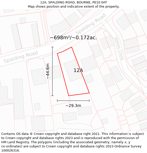 12A, SPALDING ROAD, BOURNE, PE10 0AT: Plot and title map