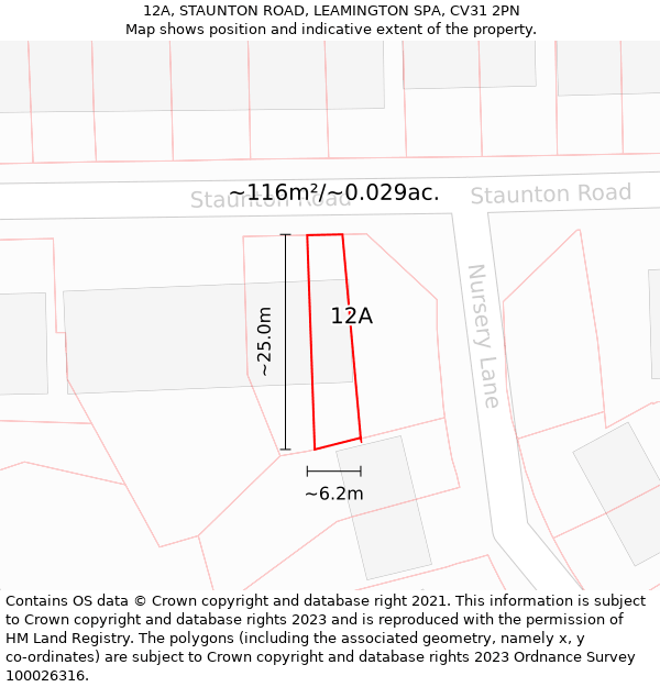 12A, STAUNTON ROAD, LEAMINGTON SPA, CV31 2PN: Plot and title map