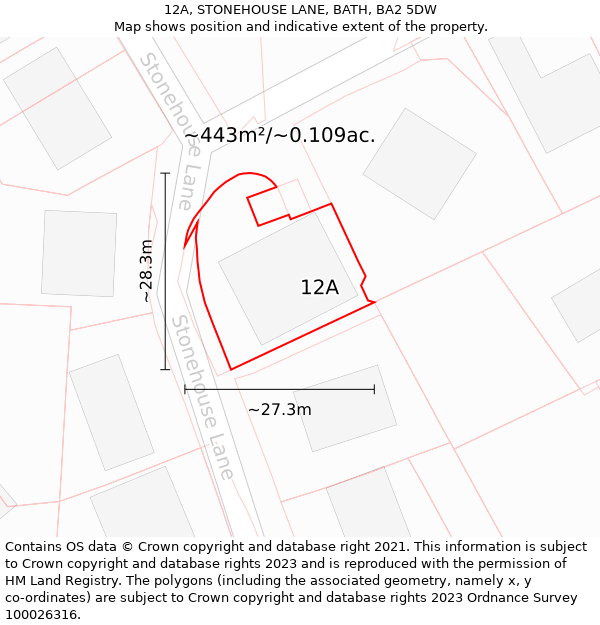 12A, STONEHOUSE LANE, BATH, BA2 5DW: Plot and title map