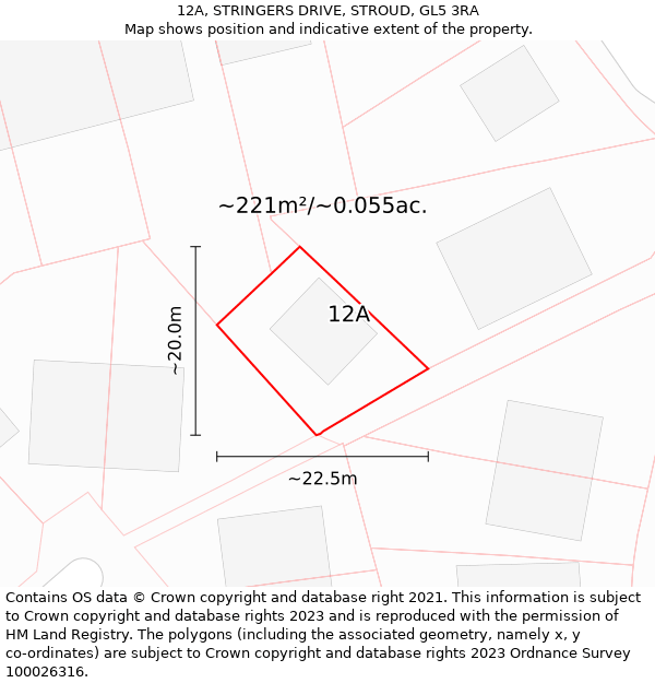 12A, STRINGERS DRIVE, STROUD, GL5 3RA: Plot and title map