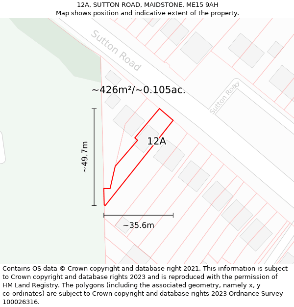 12A, SUTTON ROAD, MAIDSTONE, ME15 9AH: Plot and title map