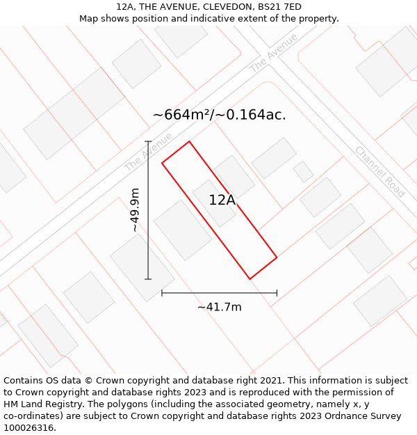 12A, THE AVENUE, CLEVEDON, BS21 7ED: Plot and title map