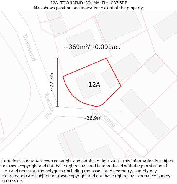 12A, TOWNSEND, SOHAM, ELY, CB7 5DB: Plot and title map