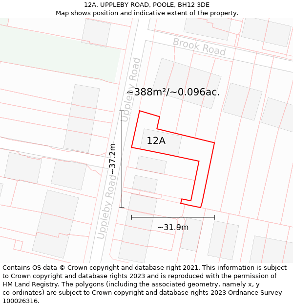 12A, UPPLEBY ROAD, POOLE, BH12 3DE: Plot and title map