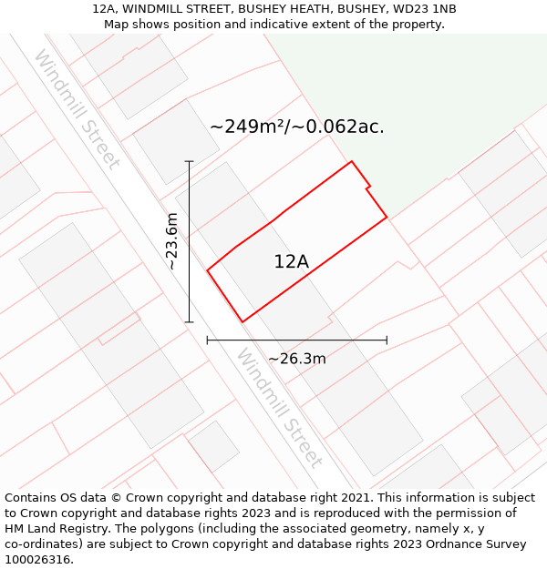 12A, WINDMILL STREET, BUSHEY HEATH, BUSHEY, WD23 1NB: Plot and title map