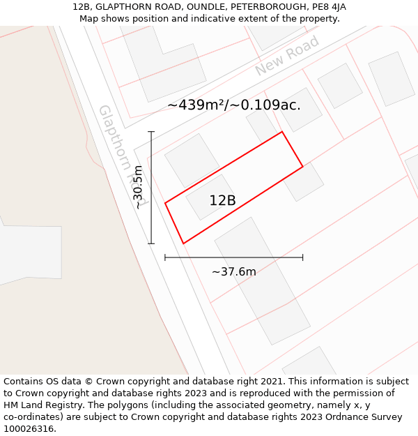 12B, GLAPTHORN ROAD, OUNDLE, PETERBOROUGH, PE8 4JA: Plot and title map