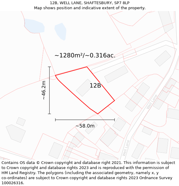 12B, WELL LANE, SHAFTESBURY, SP7 8LP: Plot and title map