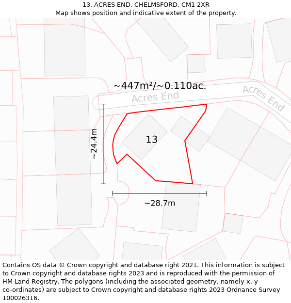 13, ACRES END, CHELMSFORD, CM1 2XR: Plot and title map