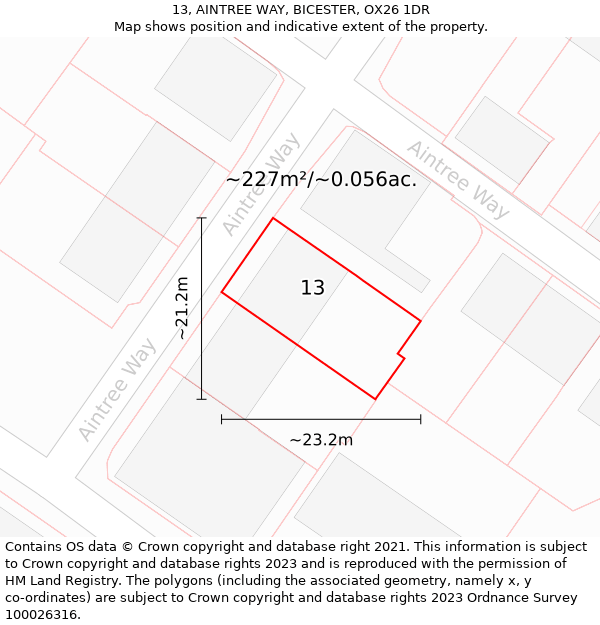 13, AINTREE WAY, BICESTER, OX26 1DR: Plot and title map