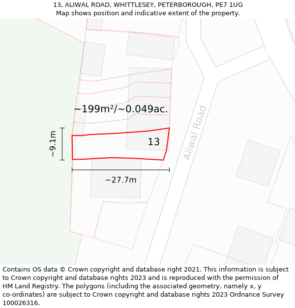 13, ALIWAL ROAD, WHITTLESEY, PETERBOROUGH, PE7 1UG: Plot and title map