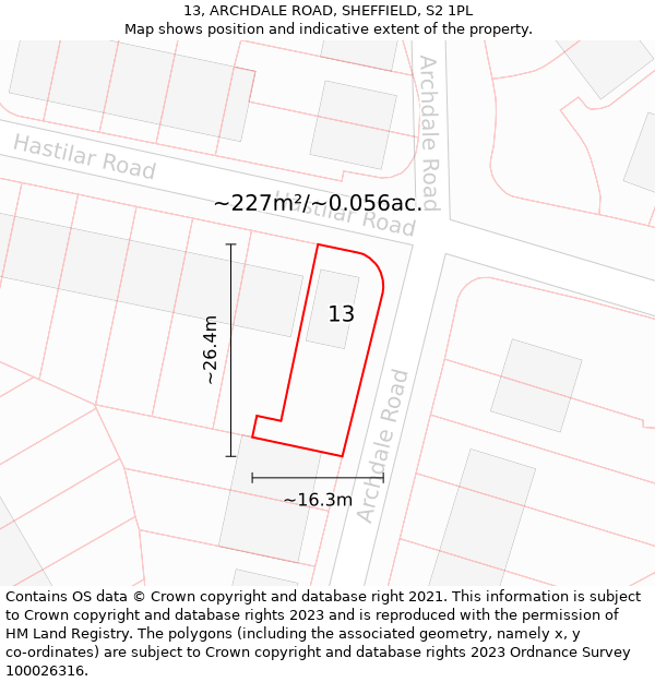 13, ARCHDALE ROAD, SHEFFIELD, S2 1PL: Plot and title map
