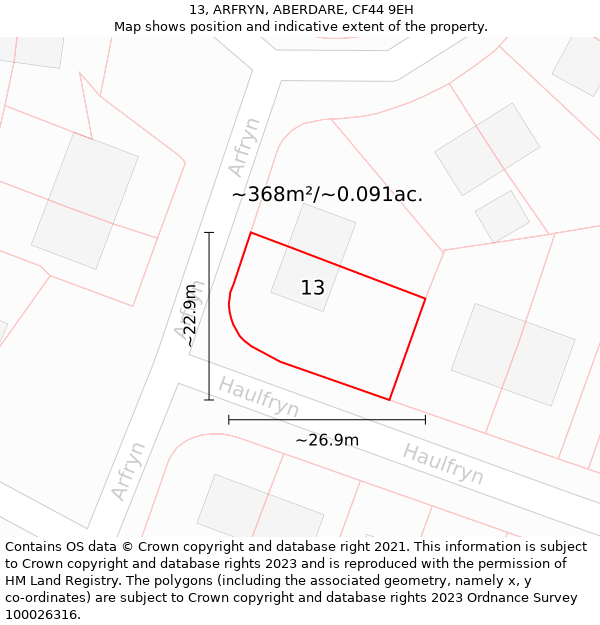 13, ARFRYN, ABERDARE, CF44 9EH: Plot and title map