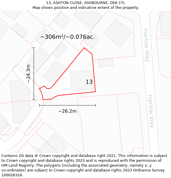 13, ASHTON CLOSE, ASHBOURNE, DE6 1TL: Plot and title map