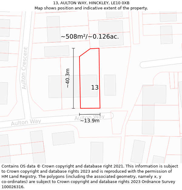 13, AULTON WAY, HINCKLEY, LE10 0XB: Plot and title map