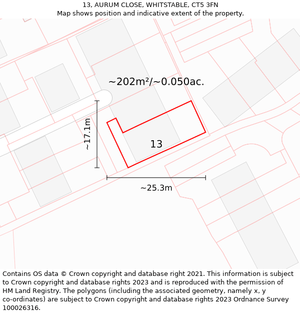 13, AURUM CLOSE, WHITSTABLE, CT5 3FN: Plot and title map