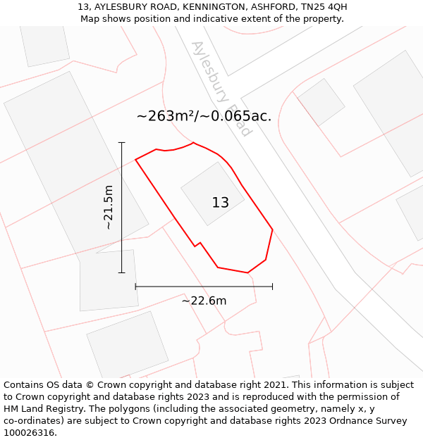 13, AYLESBURY ROAD, KENNINGTON, ASHFORD, TN25 4QH: Plot and title map