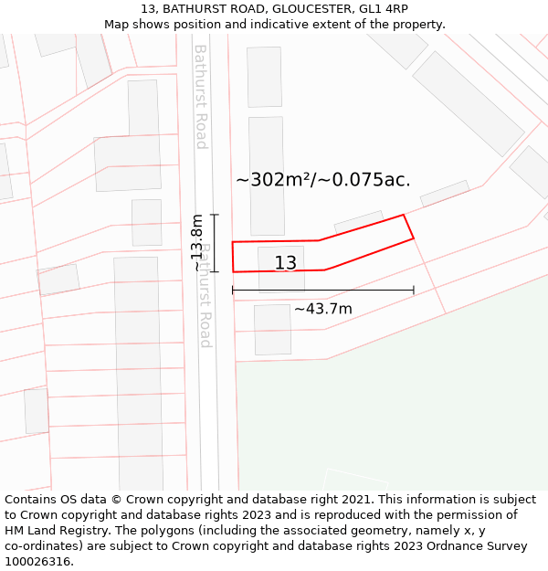 13, BATHURST ROAD, GLOUCESTER, GL1 4RP: Plot and title map