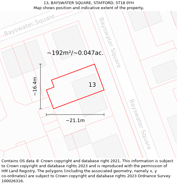 13, BAYSWATER SQUARE, STAFFORD, ST18 0YH: Plot and title map