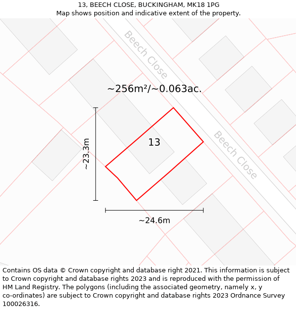 13, BEECH CLOSE, BUCKINGHAM, MK18 1PG: Plot and title map
