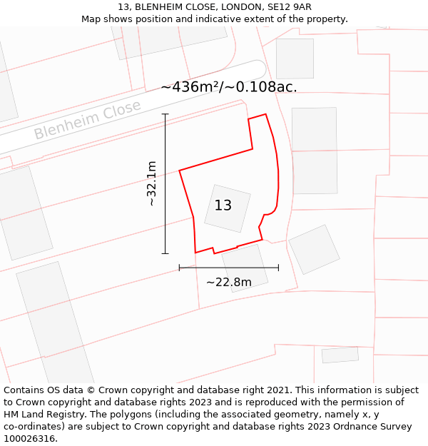 13, BLENHEIM CLOSE, LONDON, SE12 9AR: Plot and title map