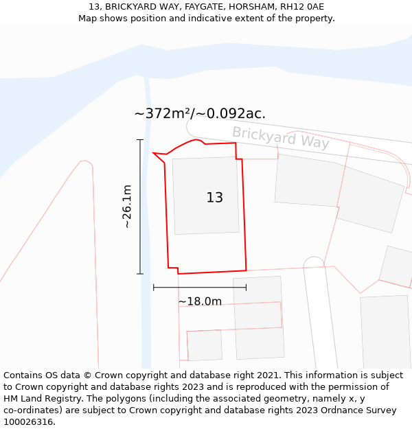 13, BRICKYARD WAY, FAYGATE, HORSHAM, RH12 0AE: Plot and title map