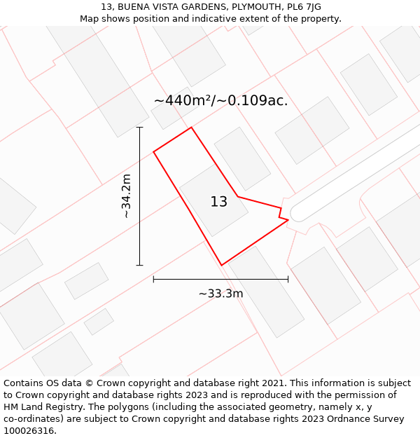 13, BUENA VISTA GARDENS, PLYMOUTH, PL6 7JG: Plot and title map