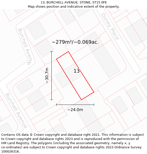 13, BURCHELL AVENUE, STONE, ST15 0FE: Plot and title map