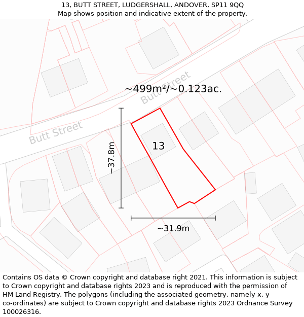 13, BUTT STREET, LUDGERSHALL, ANDOVER, SP11 9QQ: Plot and title map