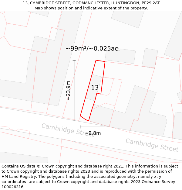 13, CAMBRIDGE STREET, GODMANCHESTER, HUNTINGDON, PE29 2AT: Plot and title map