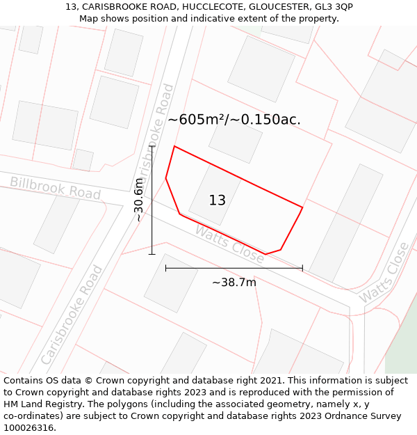 13, CARISBROOKE ROAD, HUCCLECOTE, GLOUCESTER, GL3 3QP: Plot and title map