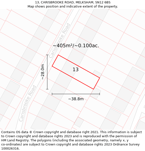 13, CARISBROOKE ROAD, MELKSHAM, SN12 6BS: Plot and title map