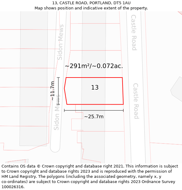 13, CASTLE ROAD, PORTLAND, DT5 1AU: Plot and title map