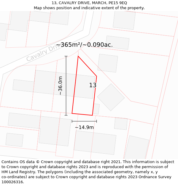 13, CAVALRY DRIVE, MARCH, PE15 9EQ: Plot and title map