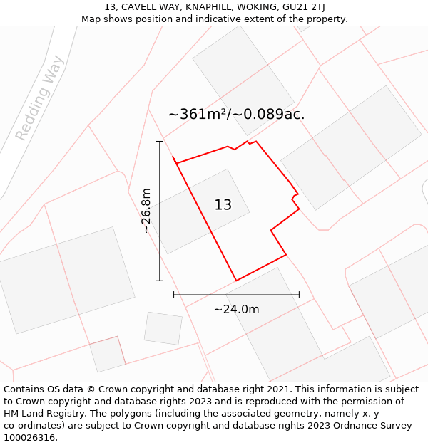 13, CAVELL WAY, KNAPHILL, WOKING, GU21 2TJ: Plot and title map