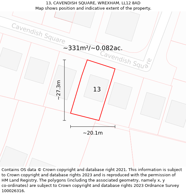 13, CAVENDISH SQUARE, WREXHAM, LL12 8AD: Plot and title map