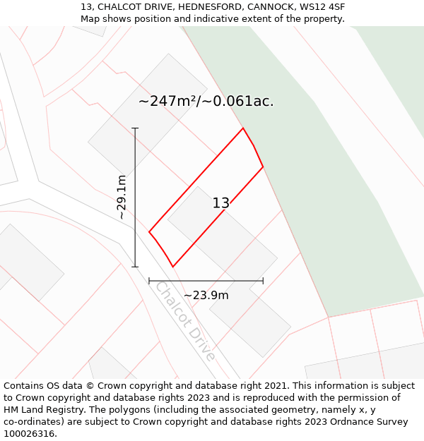 13, CHALCOT DRIVE, HEDNESFORD, CANNOCK, WS12 4SF: Plot and title map